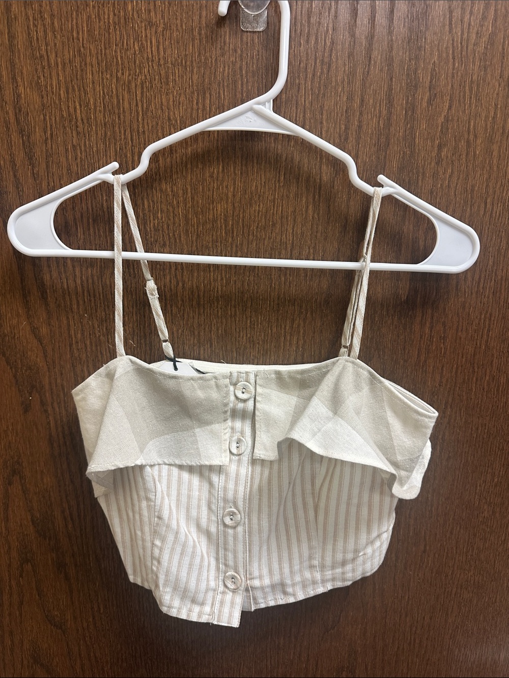 Lucca Couture Cream & Beige Striped Ruffle Cropped Cami